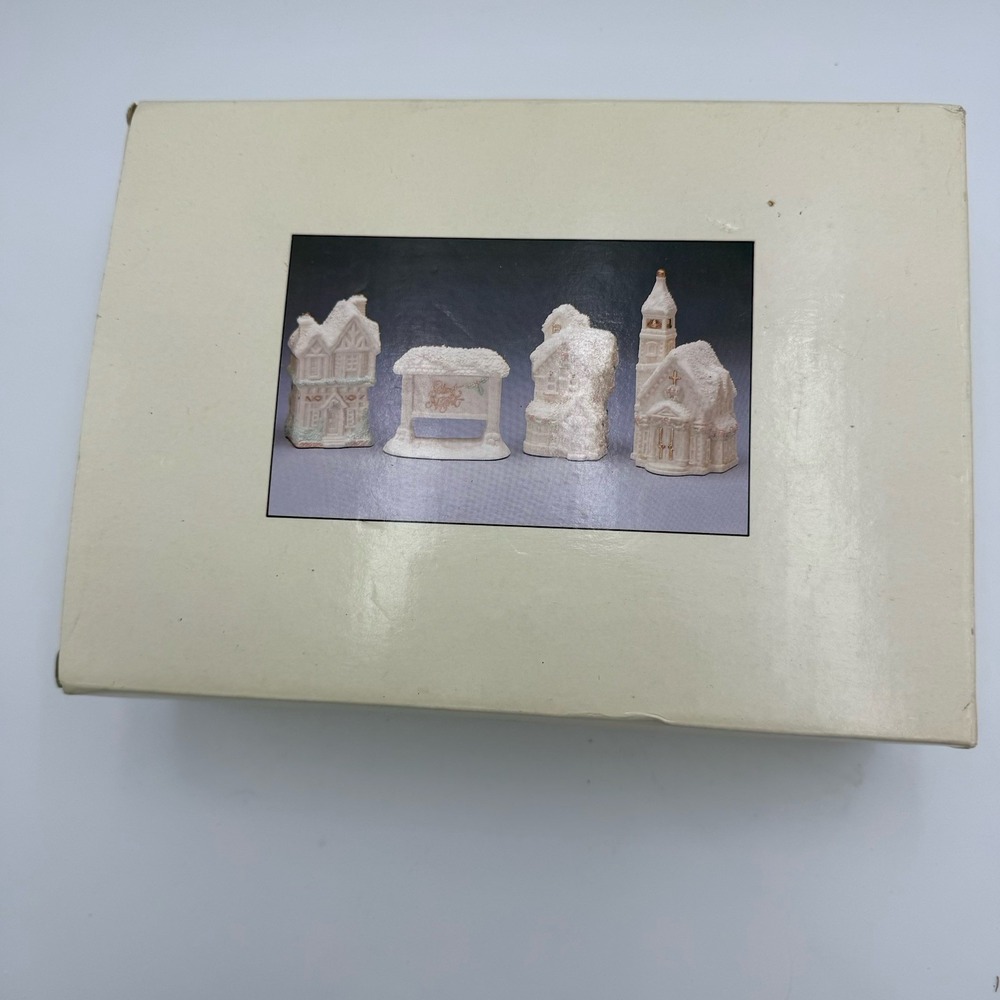 Vtg Carlton Cards Village Houses Figure Holiday Decor Church Cottagecore Cream - Picture 13 of 16